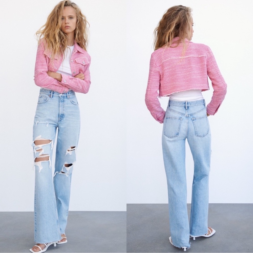 Zara Pink Twill Cropped Jacket